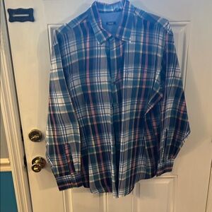 Izod Multicolor Plaid Shirt XLT. Blue tones will be great if you have blue eyes!